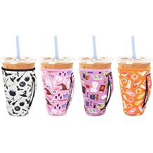4 Pack Neoprene Cup Sleeves with Handle for Iced & Hot Coffee, Reusable Insulated Drink Holder Fits Large 30-32oz Drinks CupsMagic Witch & Cowgirl