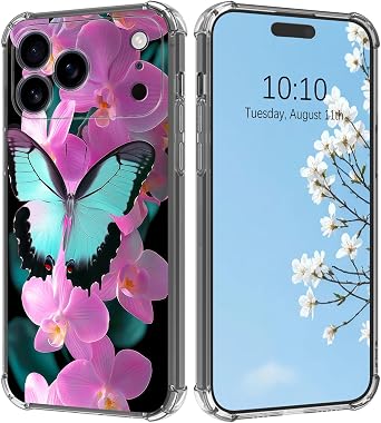for iPhone 17 Pro Case with Flowers and Butterflies Pattern Design Ultra-Thin Clear Soft TPU Silicone Drop Proof Shock Proof Protective Phone Cover Case for iPhone 17 Pro 6.3 inch 2025