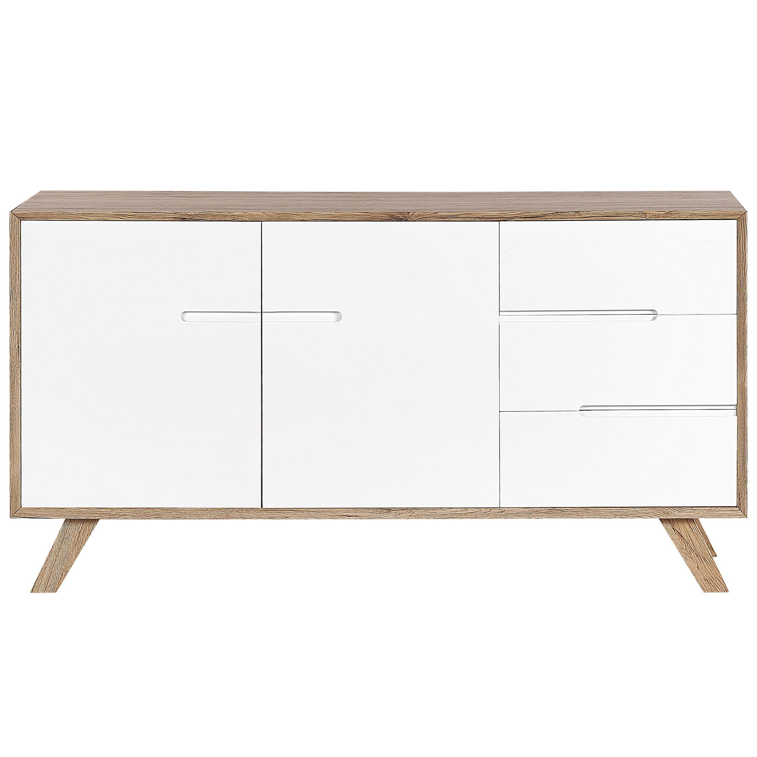 Commode Buffet Effet Bois avec Compartiments à Portes et 3 Tiroirs Meuble de Rangement Élégant pour Chambre ou Salon au Style Scandinave Beliani