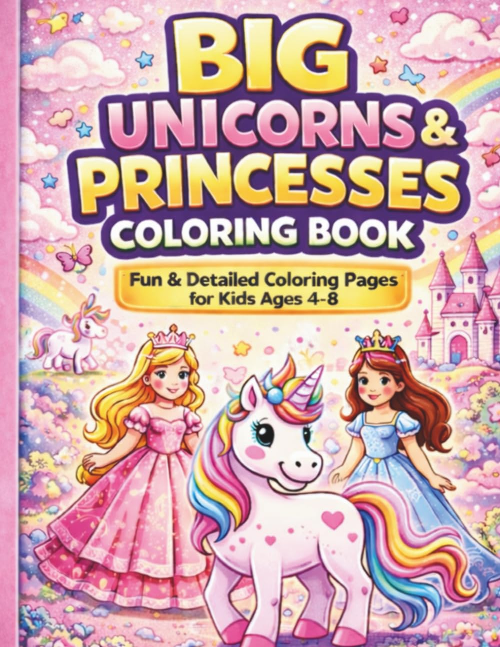 Big Unicorns & Princesses Coloring Book: Fun and Detailed Coloring Pages for Kinds Ages 4-8