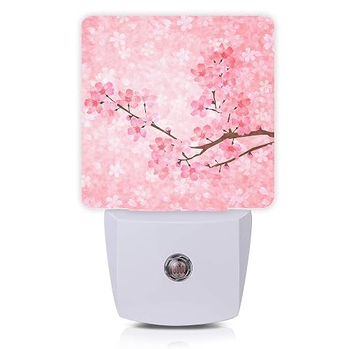 Oeaskly Cherry Blossoms Night Light,Spring Flower Night Lights Plug into Wall with Dusk to Dawn Light Sensors 0.5W Dim Night-Lights for Bedroom