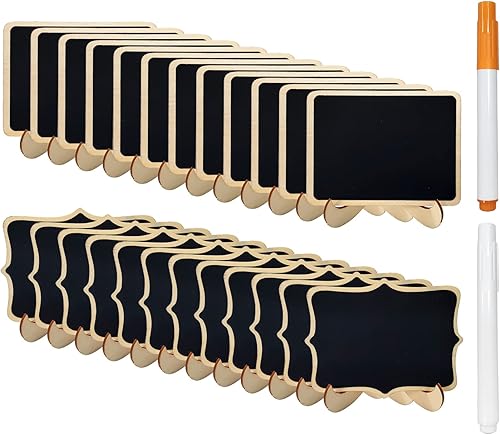 24 mini pizarras de madera para letreros de comida, letreros de boda, letreros de mensaje, decoraciones de eventos, e incluye 2 tipos de tablero,