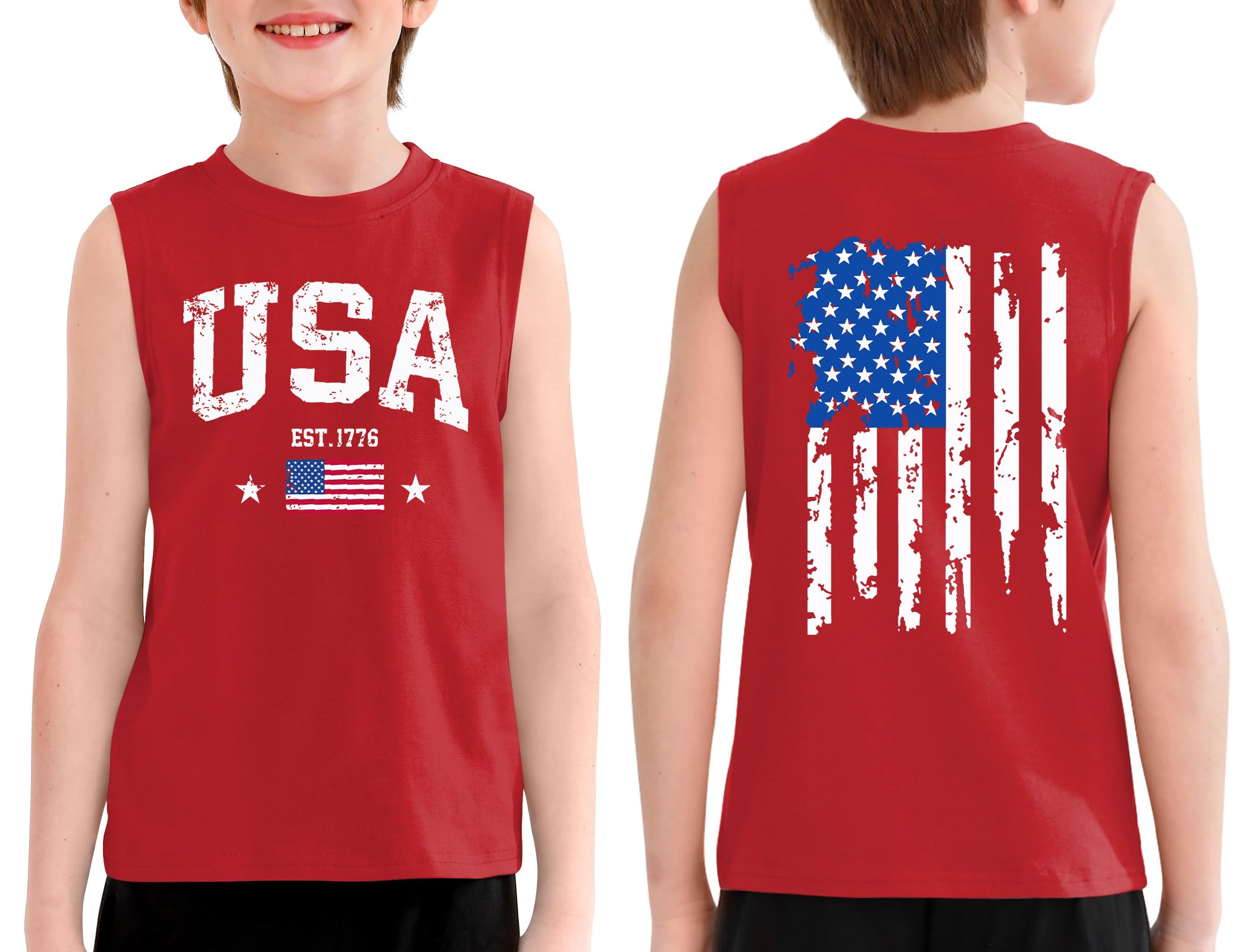 Boys 4th of July Patriotic Sleeveless Tee American Flag Tank Top 6-14 Years