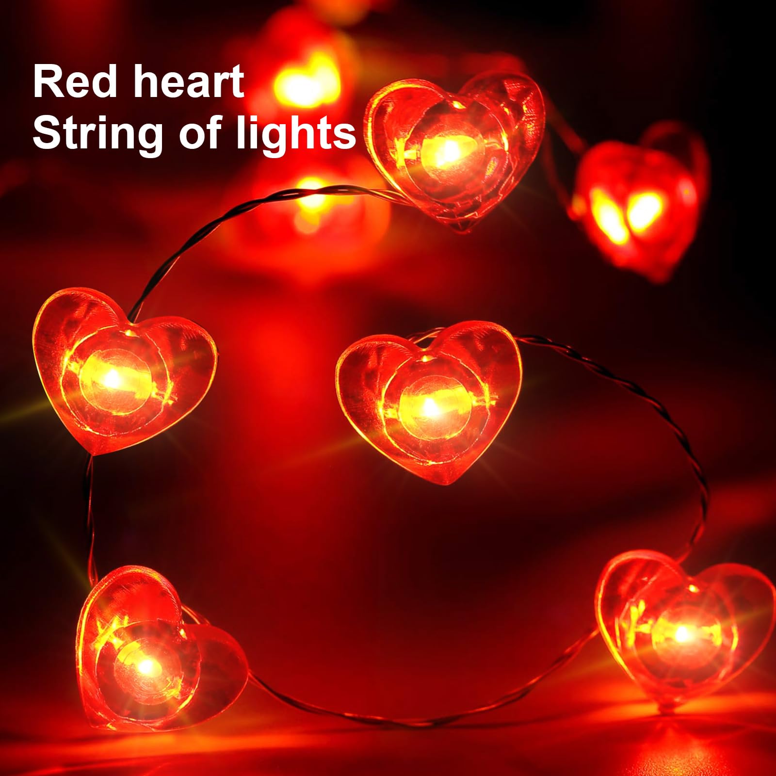 Luce rossa a forma di cuore da 50 LED, 4,6 m, presa USB e luce lampeggiante impermeabile alimentata a batteria, per interni ed esterni, proposta di Natale, anniversario, San Valentino