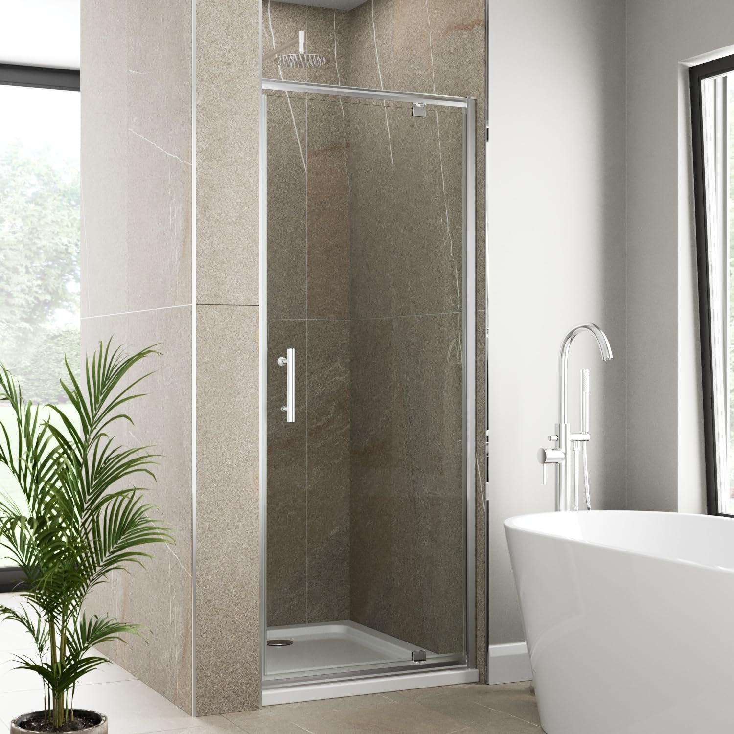 Modern Bathroom 760mm Pivot Shower Door Enclosure 6mm Safety Glass Screen Panel Chrome Framed