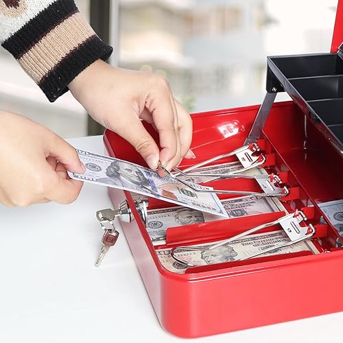 Vista 119 de Jssmst - Caja de efectivo de metal grande con bandeja de dinero,Caja de bloqueo Blanco con cerradura de combinación