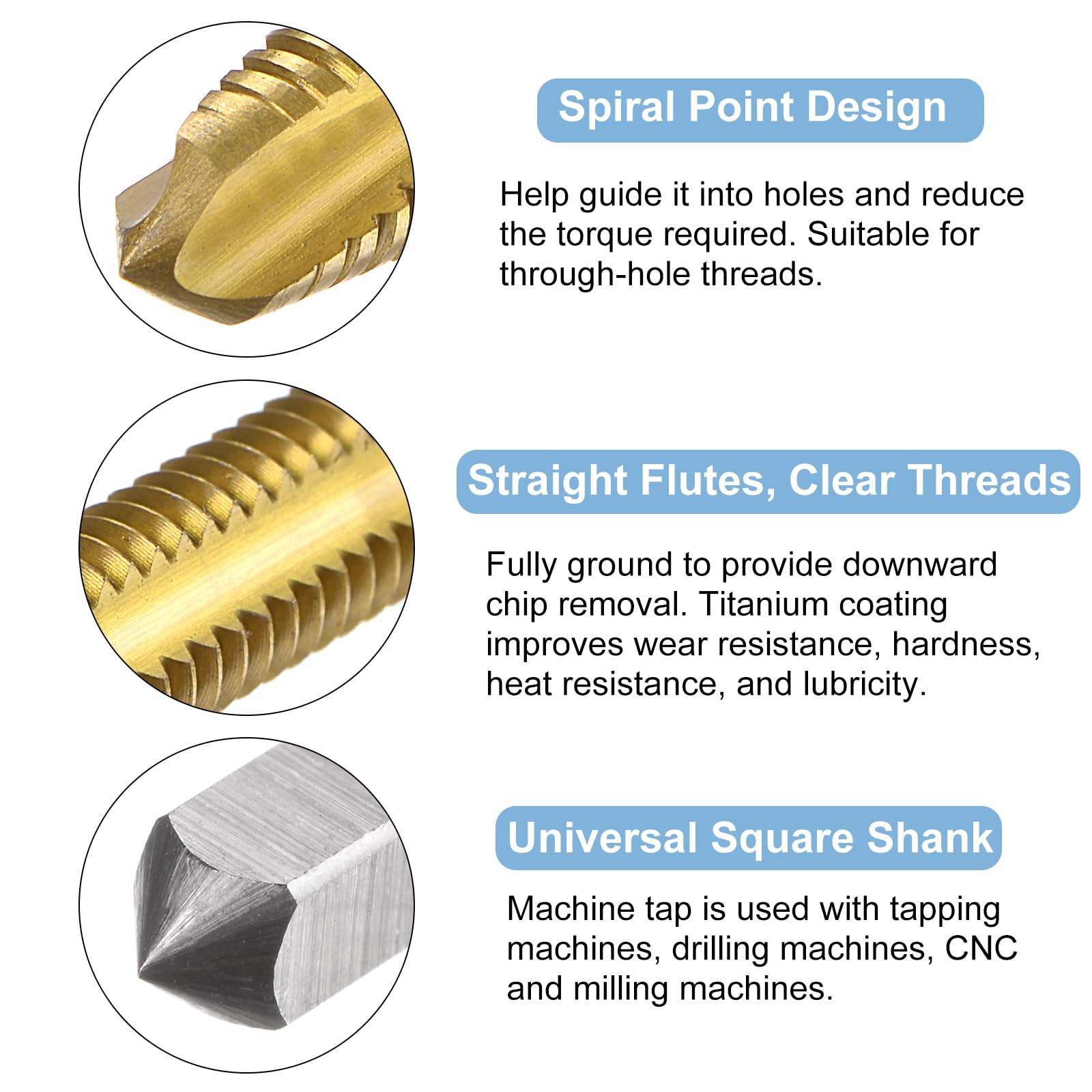 QUARKZMAN 4Pcs Machos de Roscar de Punta Espiral M5 x 0.8 Rosca Métrica Macho de Roscar de Acero de Alta Velocidad Recubierto de Titanio 6542 Herramienta de Reparación de Roscas