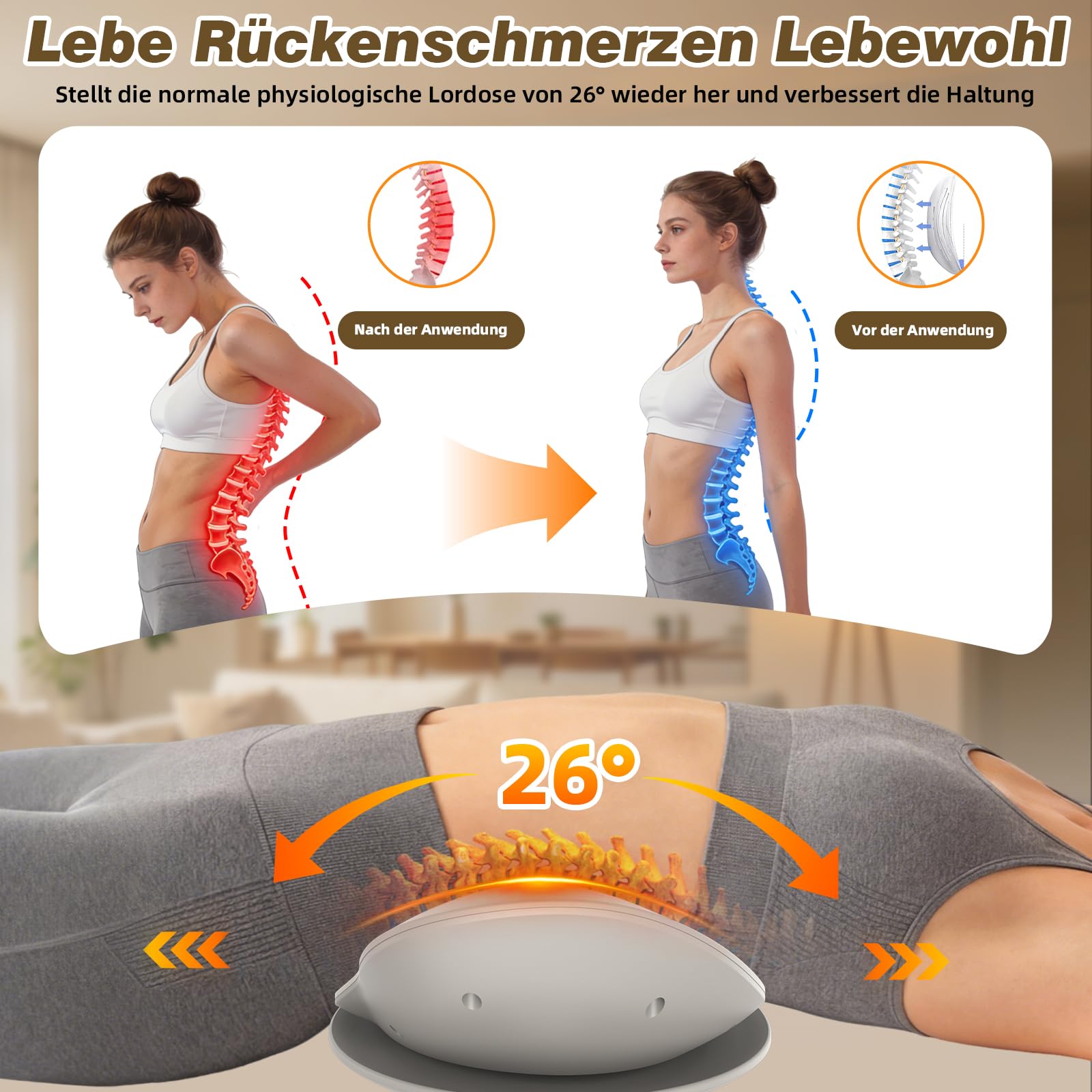 Elektrisches Rückenmassagegerät für Lendenwirbel | Dynamische Airbag Traktion, Wärmefunktion, Vibrationsmassage, Infrarot, Für Rückenschmerzen