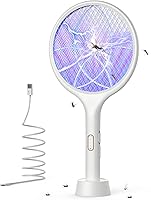 Vista 1 de YISSVIC - Matamoscas eléctrico de 4000 voltios, raqueta exterminadora de insectos, con doble modo, luz de mosquitos morada, recargable