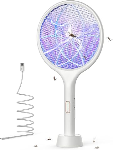YSEVIC 3000V Electric Fly Swatter with 2 Modes Mosquito Killer and Rechargeable Purple Light for Home, Office, Backyard, and Camping