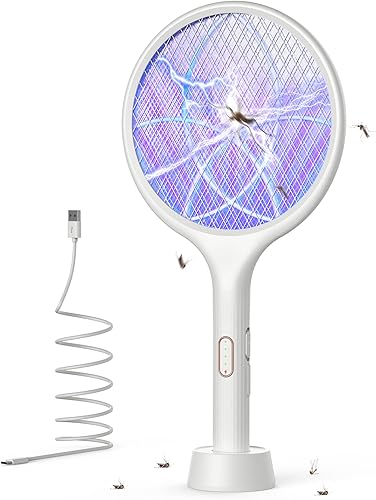 YISSVIC - Matamoscas eléctrico de 4000 voltios, raqueta exterminadora de insectos, con doble modo, luz de mosquitos morada, recargable