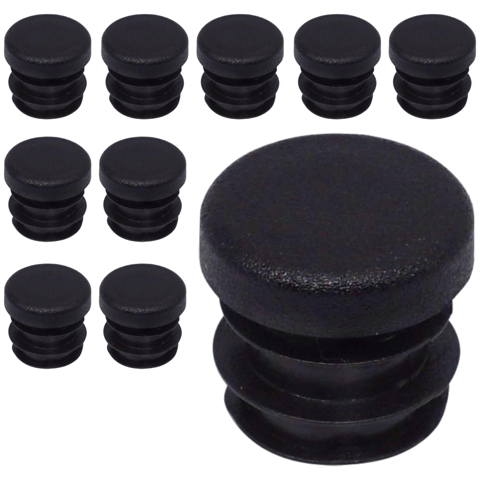 SKIR'CO (10 pcs) Round Tube Inserts 14 mm, Fence Post Plugs, Black Plastic Tube End Caps, Pipe Plugs, Black RAL 9005