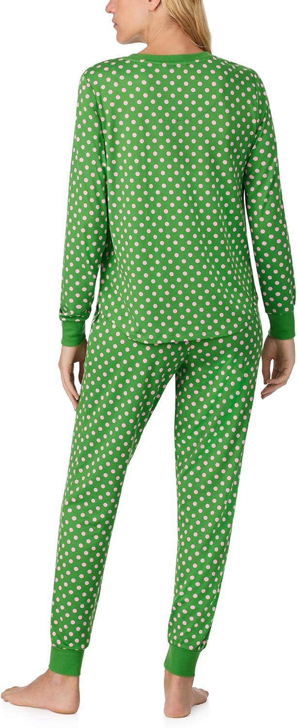 kate spade new york Women's 2-Piece Long Sleeve Crew Neck Top & Jogger Pants Pajama Lounge Set, Velour, Drawstring Waist - Image 3