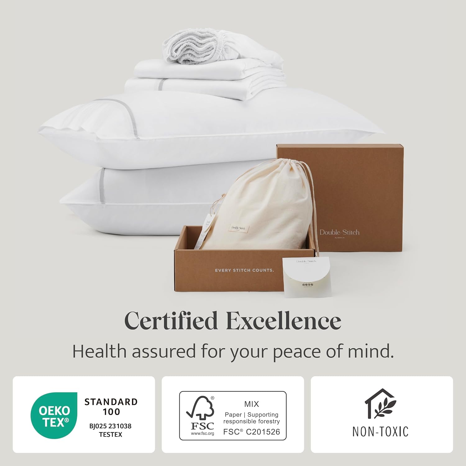 Double Stitch Cotton Tencel Sheet - Bed Sheets Set Queen Size, 4Pc Luxury Hotel Bedding Set, Soft, Cooling & Breathable for Hot Sleepers, Deep Pocket Up to 16 Inches, Bright White Contrast