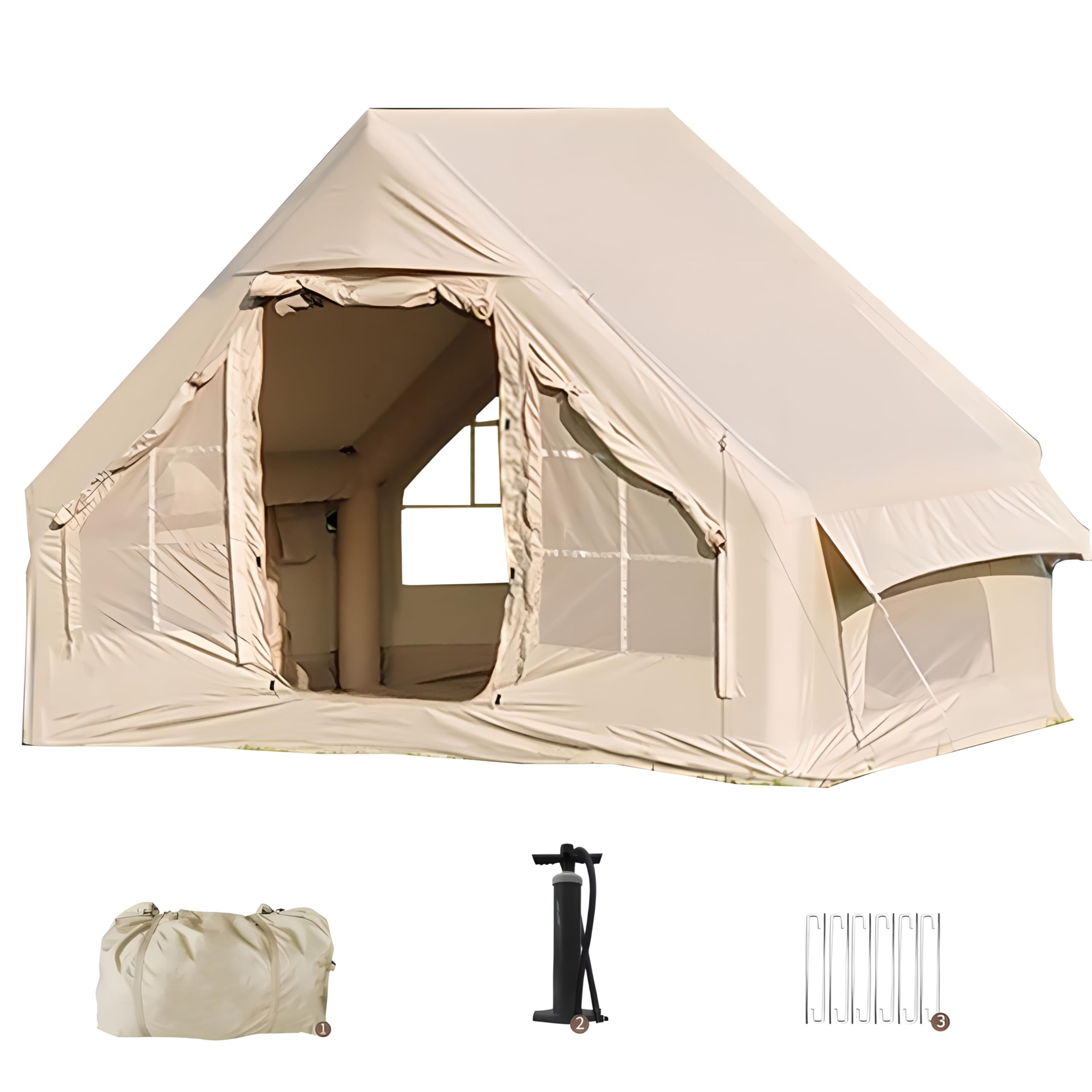 Tienda de campaña Inflable, Tienda de campaña climatizada al Aire Libre con Bomba Manual e Impermeable a Prueba de Viento, fácil instalación, Tienda de campaña de Tela de algodón para 4 Estaciones
