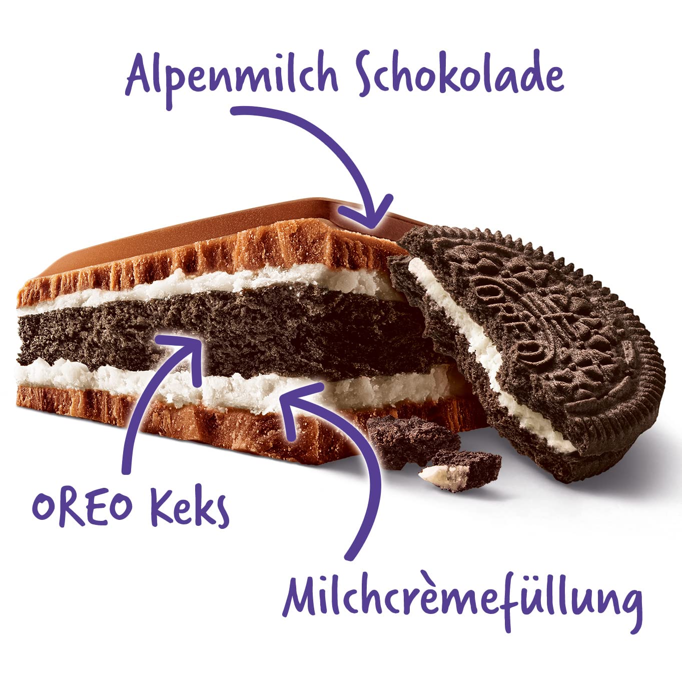 Milka OREO Schokoladentafel – 12 x 300 g – Großtafel, Zarte Milka Alpenmilch Schokolade mit knusprigem OREO Keks