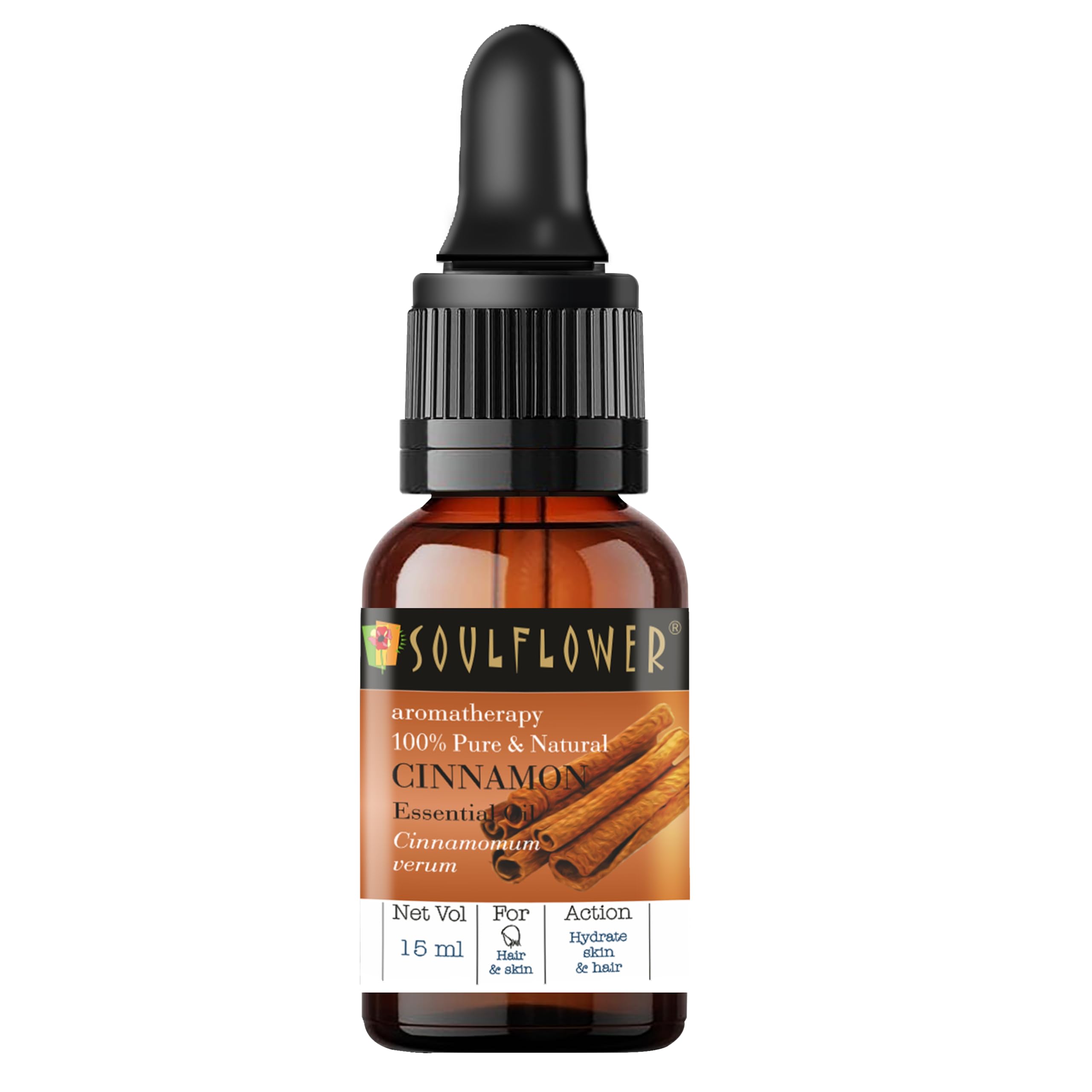 Soulflower Cinnamon Essential Oil for Skin Care, Hair Care, Hydrating | 100% Pure, Natural, Undiluted Cinnamon Essential Oil 15ml