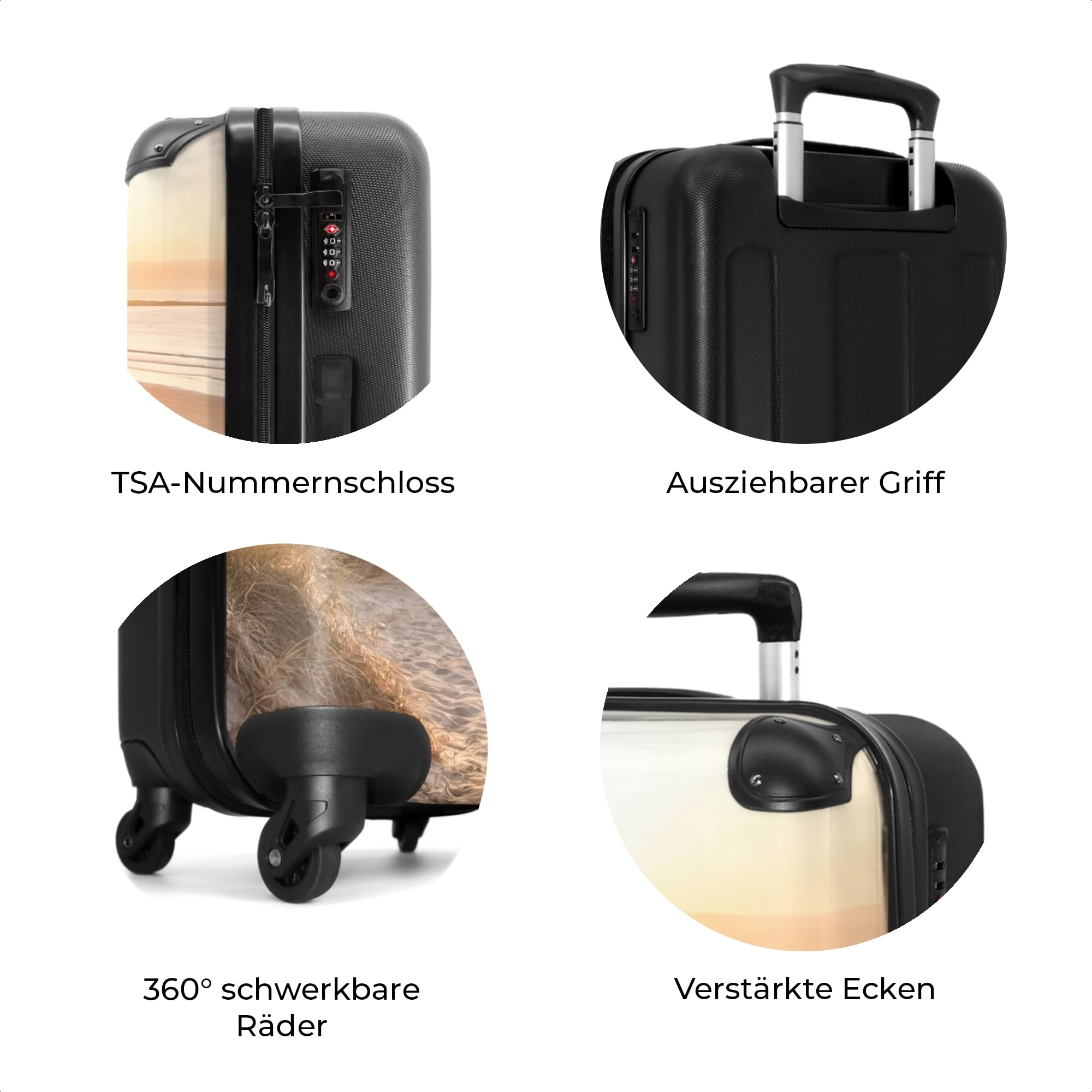 NoBoringSuitcases.com® Koffer Mittelgroß 67x43x25 cm Hartschalenkoffer L Trolley Rollkoffer mit 4 Rollen Leicht Schalenkoffer Mittel Dünen - Strand - Meer