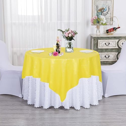 Miniatura 1 de DUOBAO Mantel cuadrado de lentejuelas con purpurina de 72 x 72 pulgadas, color amarillo, decoración de mesa de boda, mantel para mesa redonda,