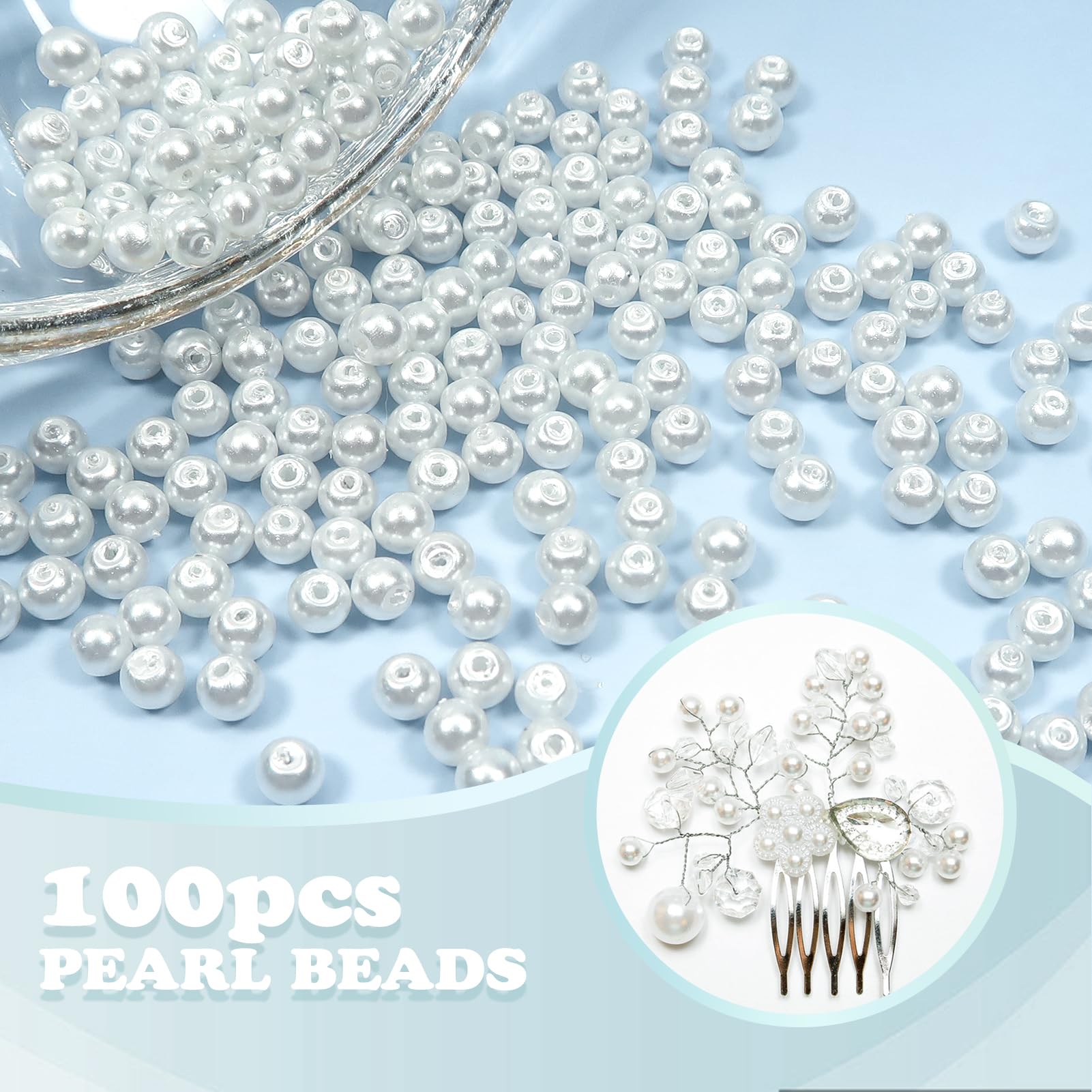 100 Perle Di Vetro Bianche 10mm - Per Bracciali E Collane Fai Da Te | Perline Tonde Per Bigiotteria