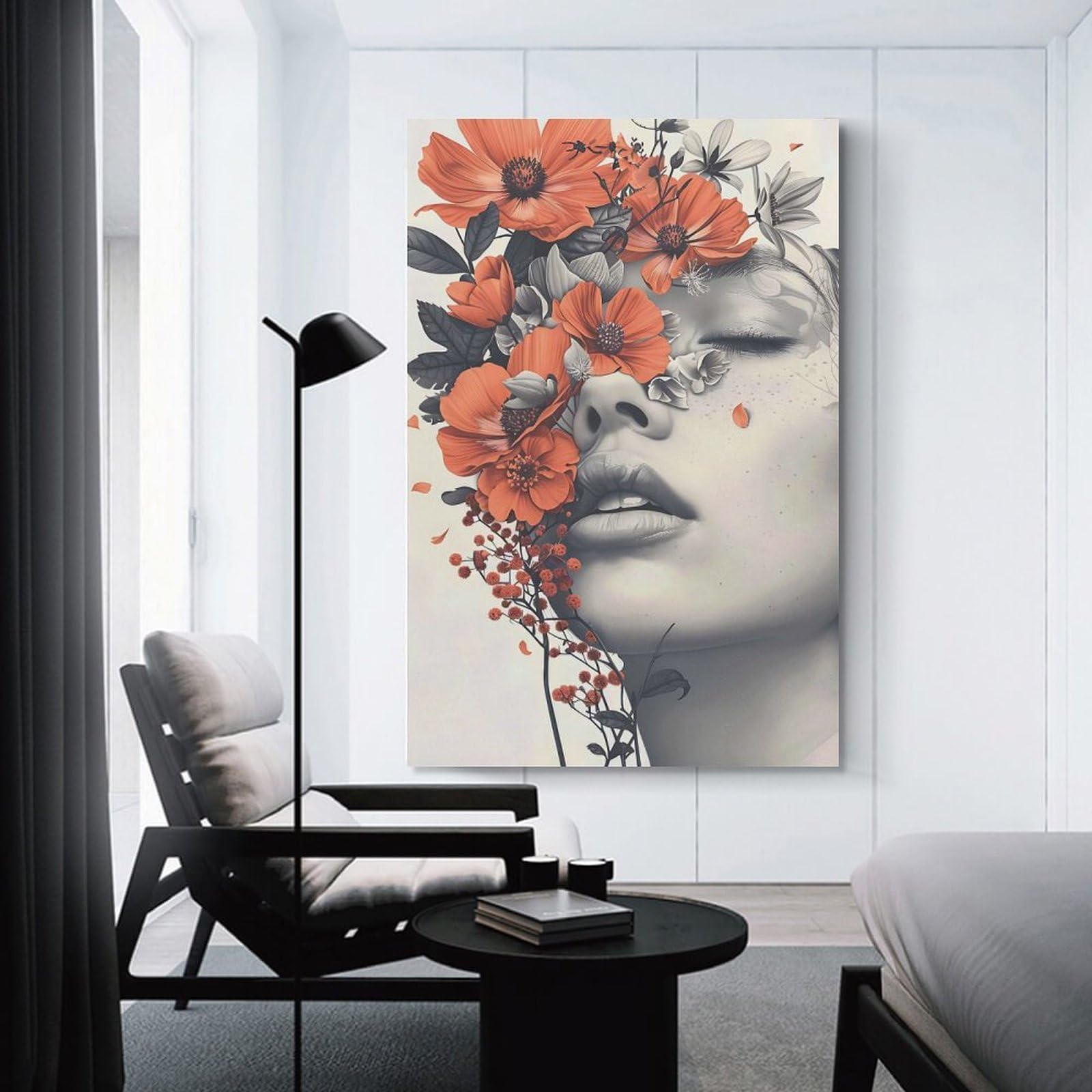 Junmoney Floral Woman Portrait Home Decor Wall Art, 16x24inch(40x60cm), for Apartments, Flats Or New Home Decor, An Easy Choice for New Home Styling