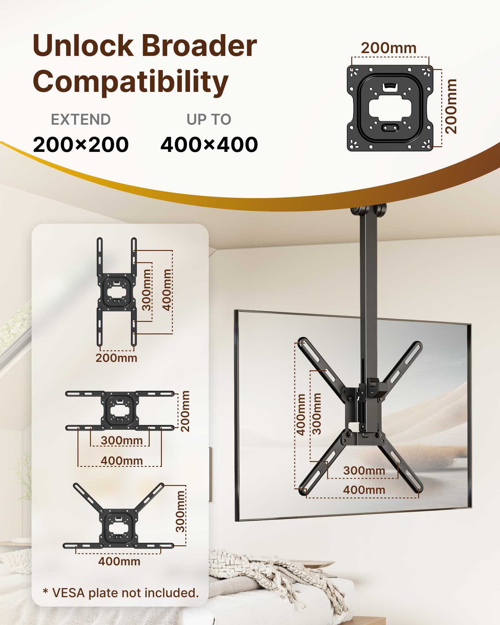 monTEK Steel VESA Mount Adapter Kit, Universal Extension Bracket Fits 32"-55" LCD LED TVs up to 30kg, Conversion Plate Expands VESA Patterns to 300x300 & 400x400, Includes 52 Mounting Hardware — view 5