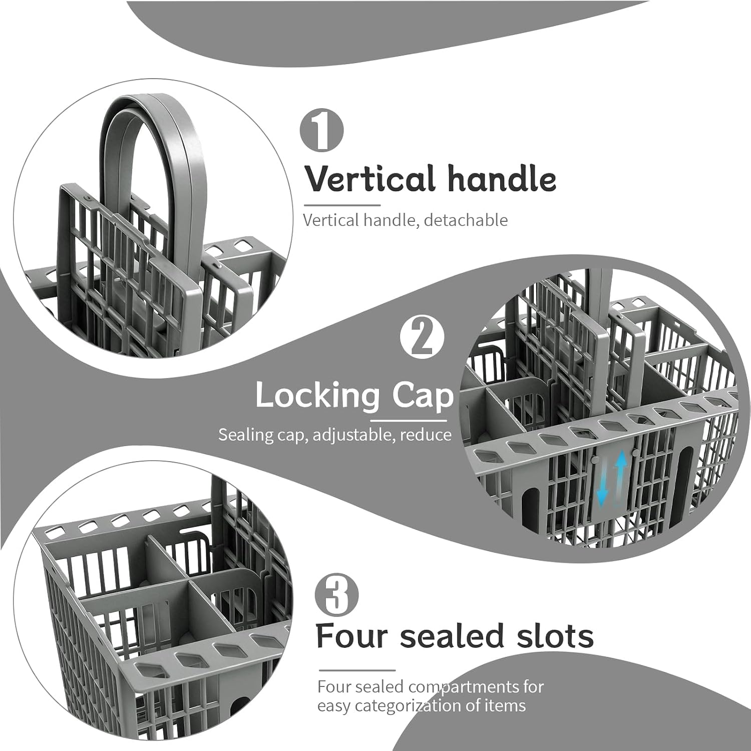Dishwasher Cutlery Basket, Universal Replacement Cutlery Holder with Detachable Handle, Foldable Lids and 8 Compartments, for Hotpoint, for Indesit, for Whirlpool, C00257140