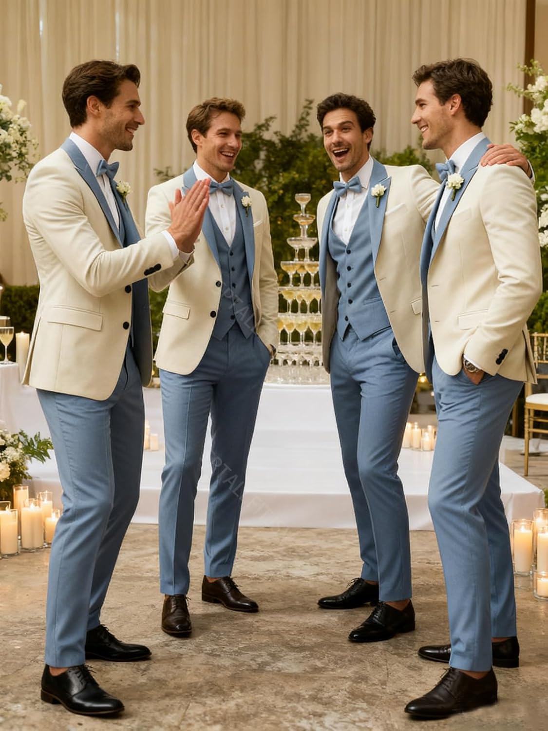 Suit for Men 3 Piece Wedding Party Suits Slim Fit Modern Stylish Color Contrast Tuxedo Set Blazer Vest Pants