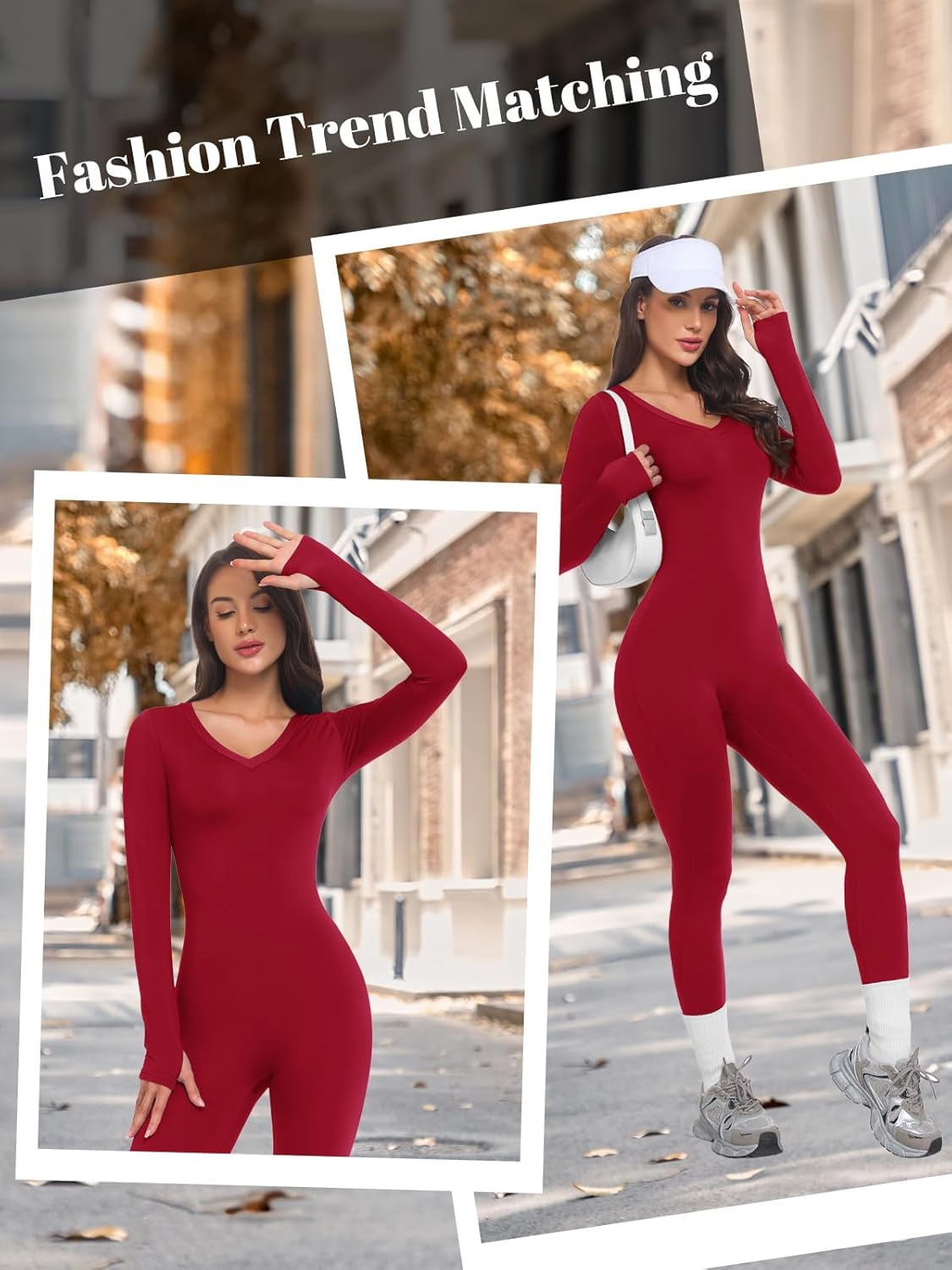 VUTRU Womens Long Sleeve Workout Jumpsuits V-Neck Romper Tummy Control Bodysuit Bodycon Sexy One Piece - Image 4