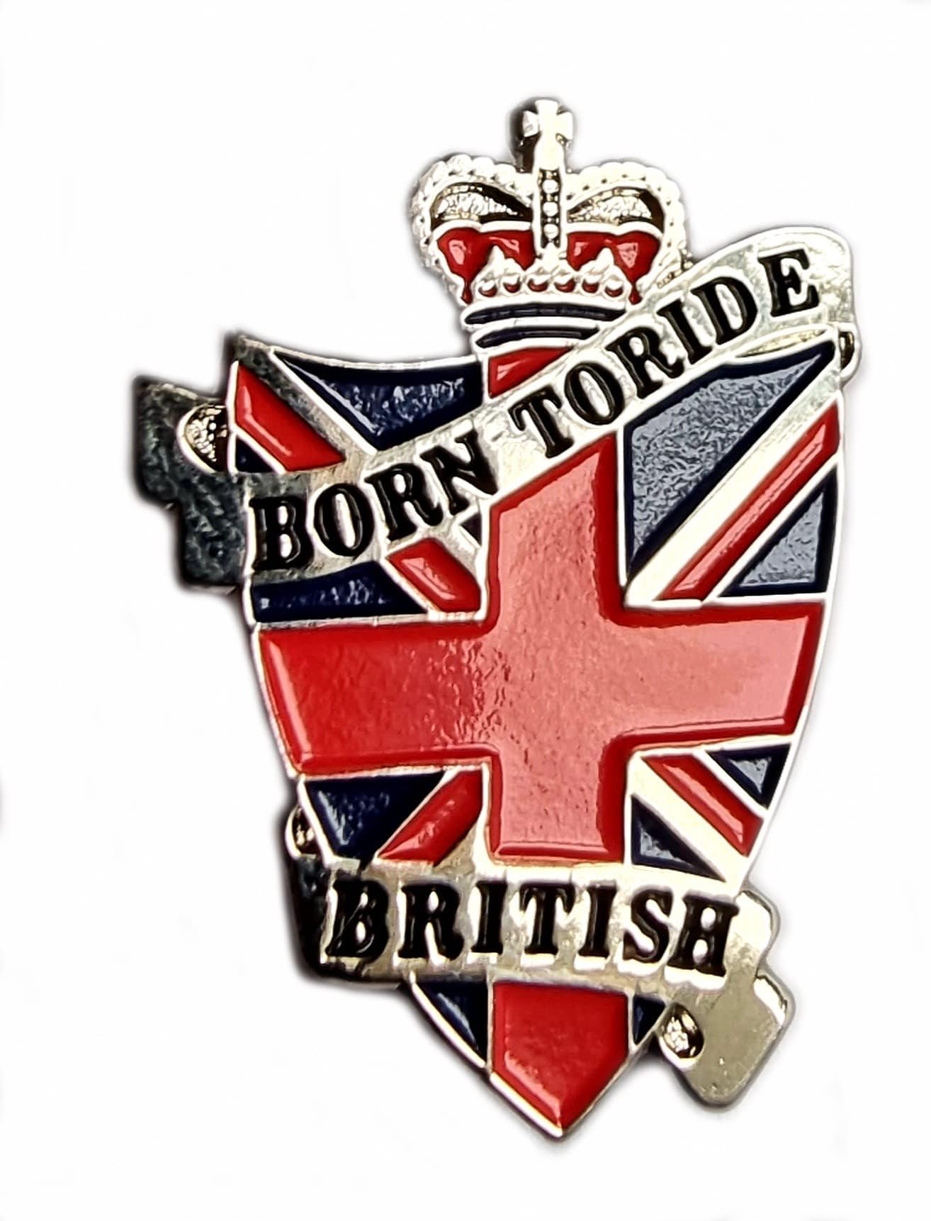 Metal Enamel Pin Badge Born To Ride British Biker Union Jack Flag Shield Brit Bike Bulidog Motorcycle Motorbike by Mainly Metal