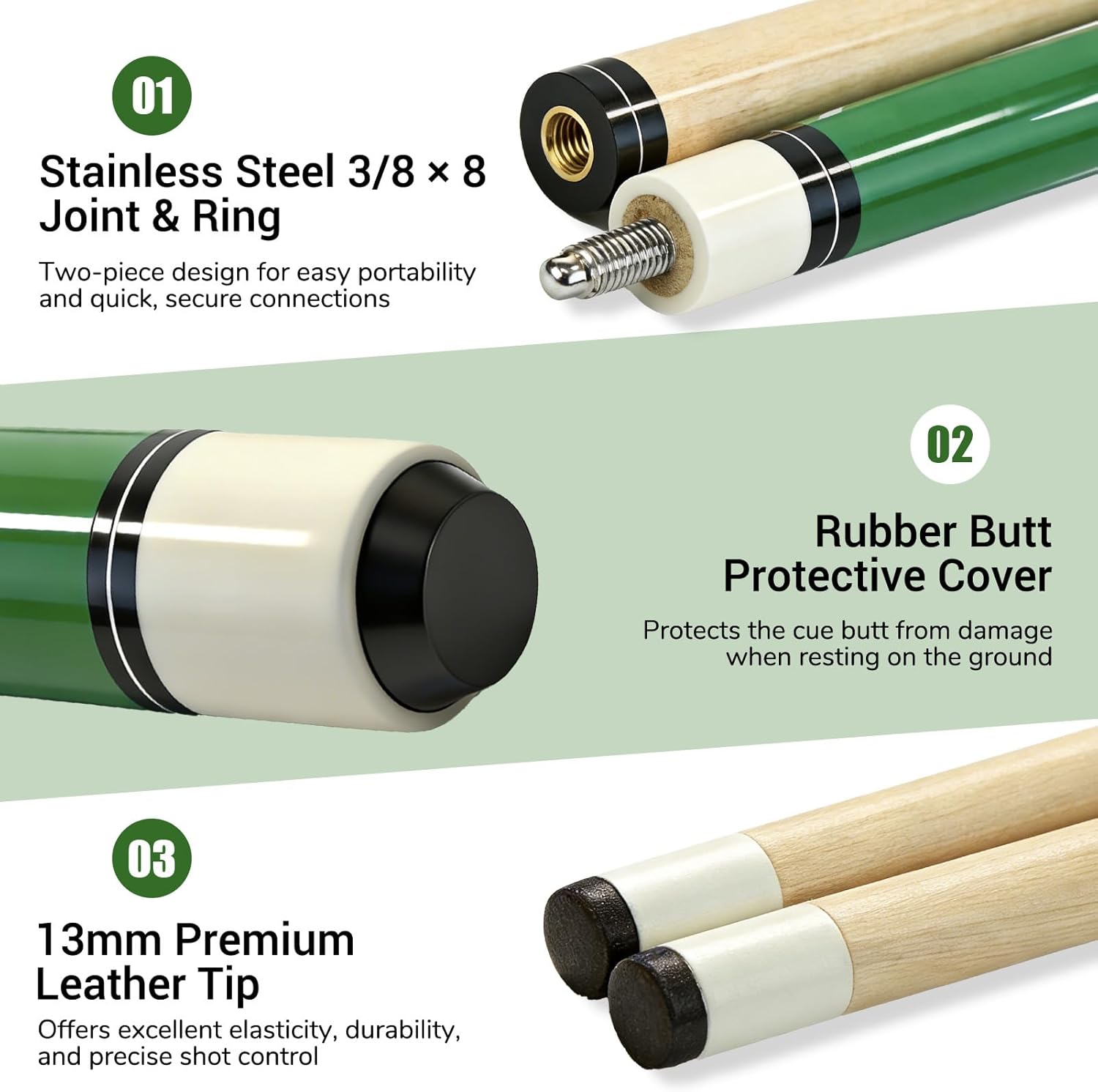 58" Pool Cue Stick Set (2/4/6 Pack), 2-Piece Billiard Cue with 13mm Tip, Multi-Color & Unique Pattern Design, Durable House Cue for Bar, Home & Pool Hall