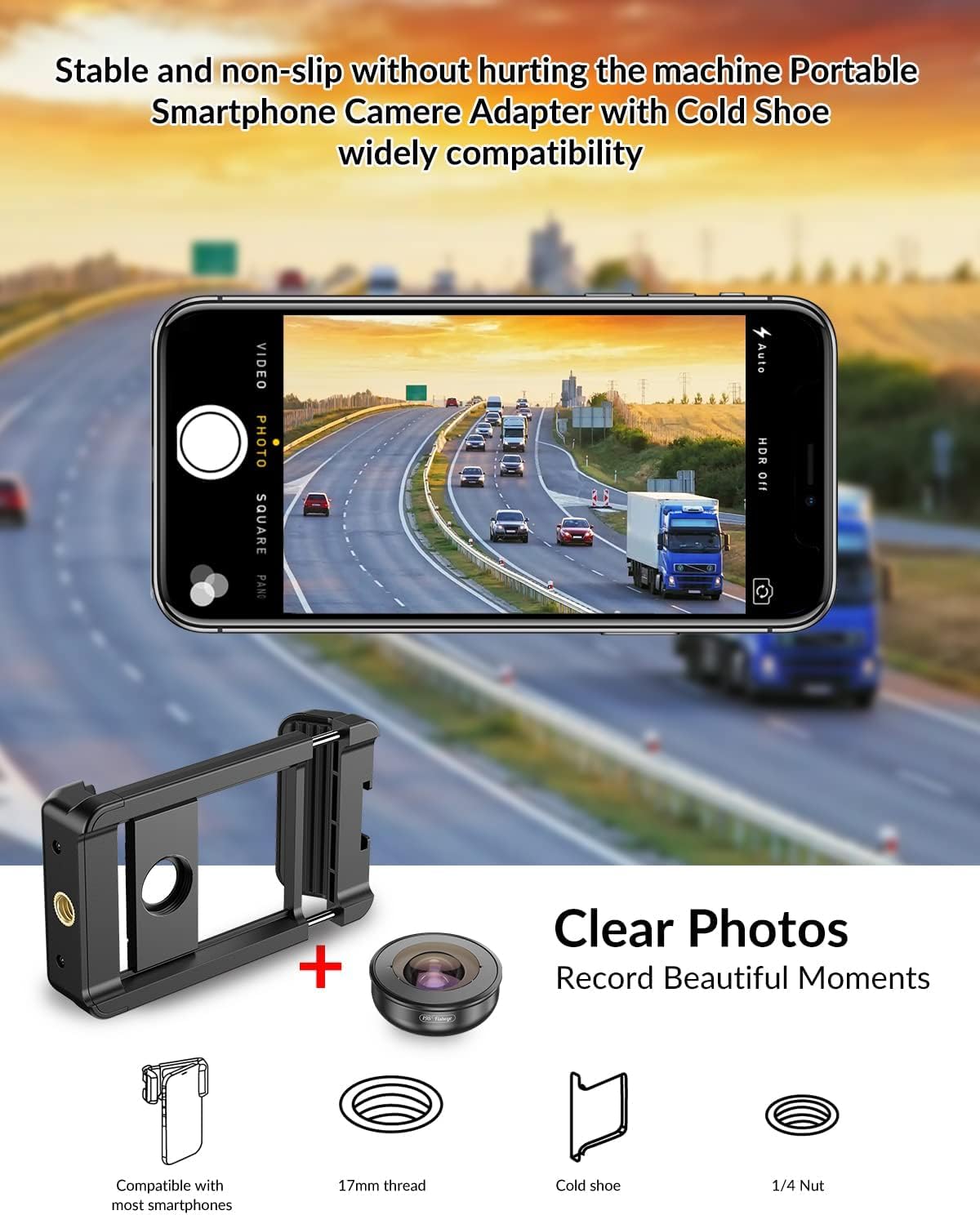 APEXEL 17 mm Thread Lens Adapter, Telephoto Lens Phone Mount Sturdy and Wear-Resistant, Lens Holder Suitable for All Lens&Telephoto with 17mm Thread, Works with Almost All Smartphones
