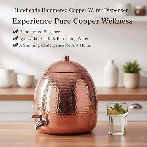 Miniatura 3 de Dispensador de agua de cobre 100% puro martillado a mano de 2.5 galones  Ayurvedicsin recubrimiento artesanal hecho a mano, pulido espejo para uso