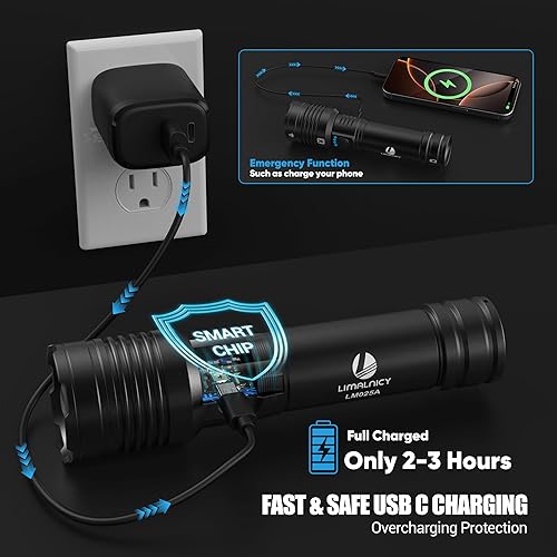 Miniatura 4 de Linternas recargables de alto lúmenes, un solo modo, paquete de 2, súper brillante, potente LED de 30 W, larga duración de 12 horas, entrada y