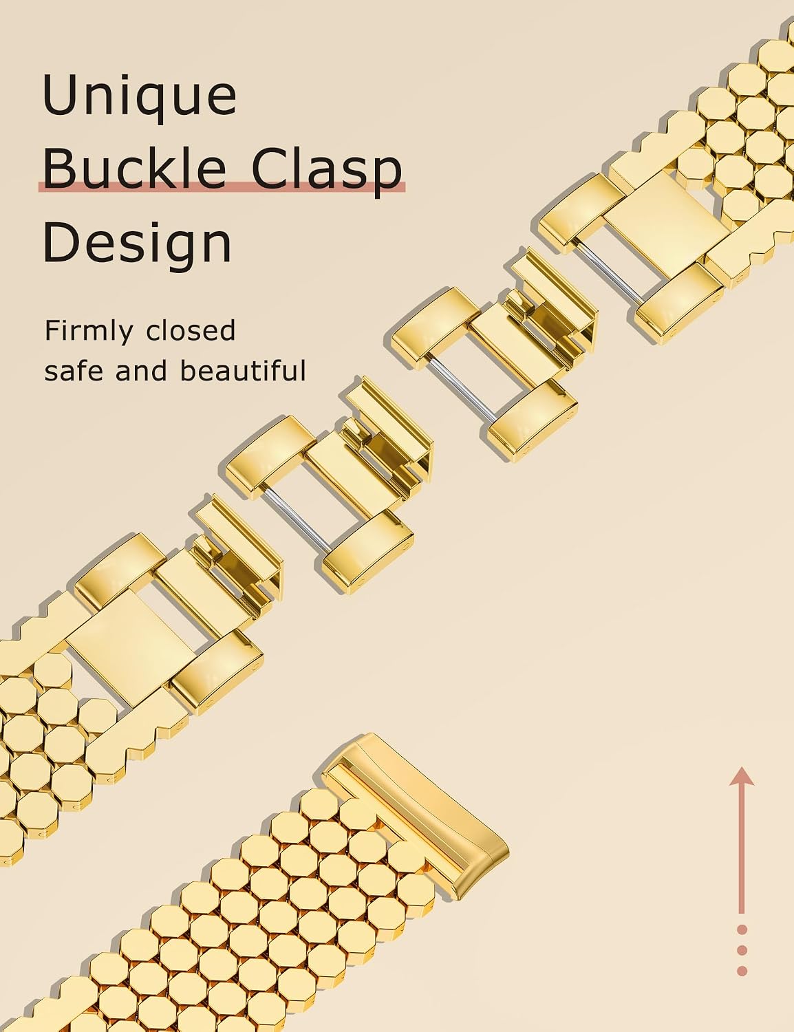 Minyee Metal Bands Compatible with Fitbit Sense 2/Versa 4/Versa 3/Sense Bands Women, Dressy Stainless Steel Chain Honeycomb Designer Luxury Chic Link Bracelet Wristband Replacement Strap for Versa 4 image 3