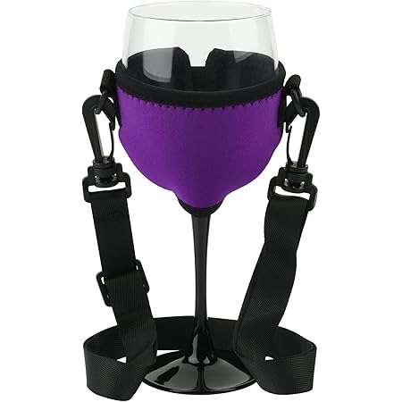 Beautyflier Wine Glass Insulator / Drink Holder / Neoprene Sleeve with Adjustable Neck Strap For Wine Walk (Purple)