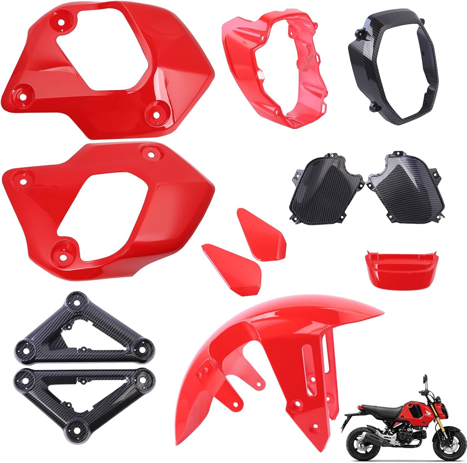 Mokuo Motorcyle Fairing Kit in ABS Material Compatible with 2021-2024 Honda Grom Msx 125 SF, Red Color