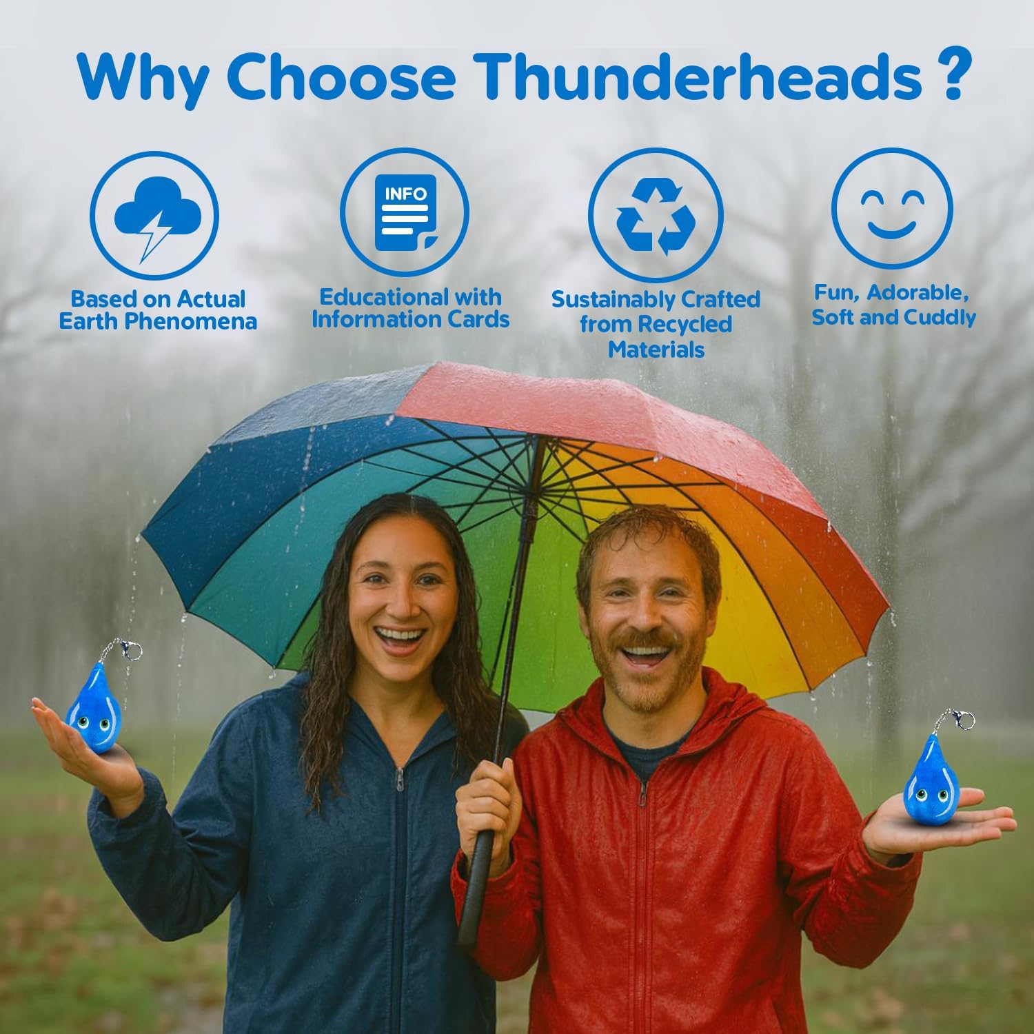 Thunderheads Raindrop Plushie Keychain, Nature-Inspired Educational Clip-On Stuffed Keychain with Fact Card, Fun STEM Tool for Exploring Rain, & Earth Science, Plush Bag Charm for Families and Friends image 3