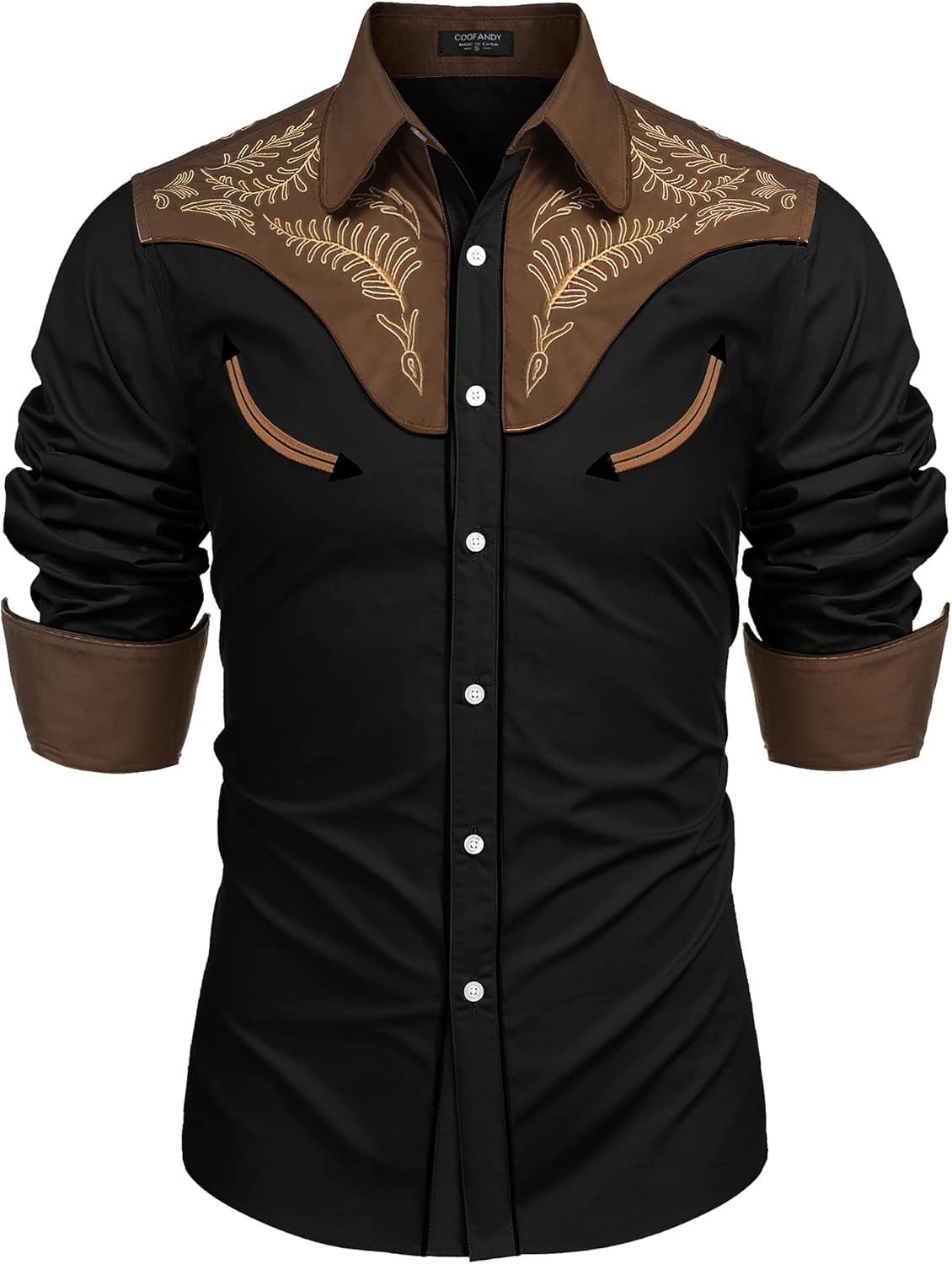 COOFANDY Men's Western Cowboy Shirt Embroidered Button Down Long Sleeve Shirts