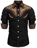Men's Western Cowboy Shirt Embroidered Button Down Long Sleeve Shirts