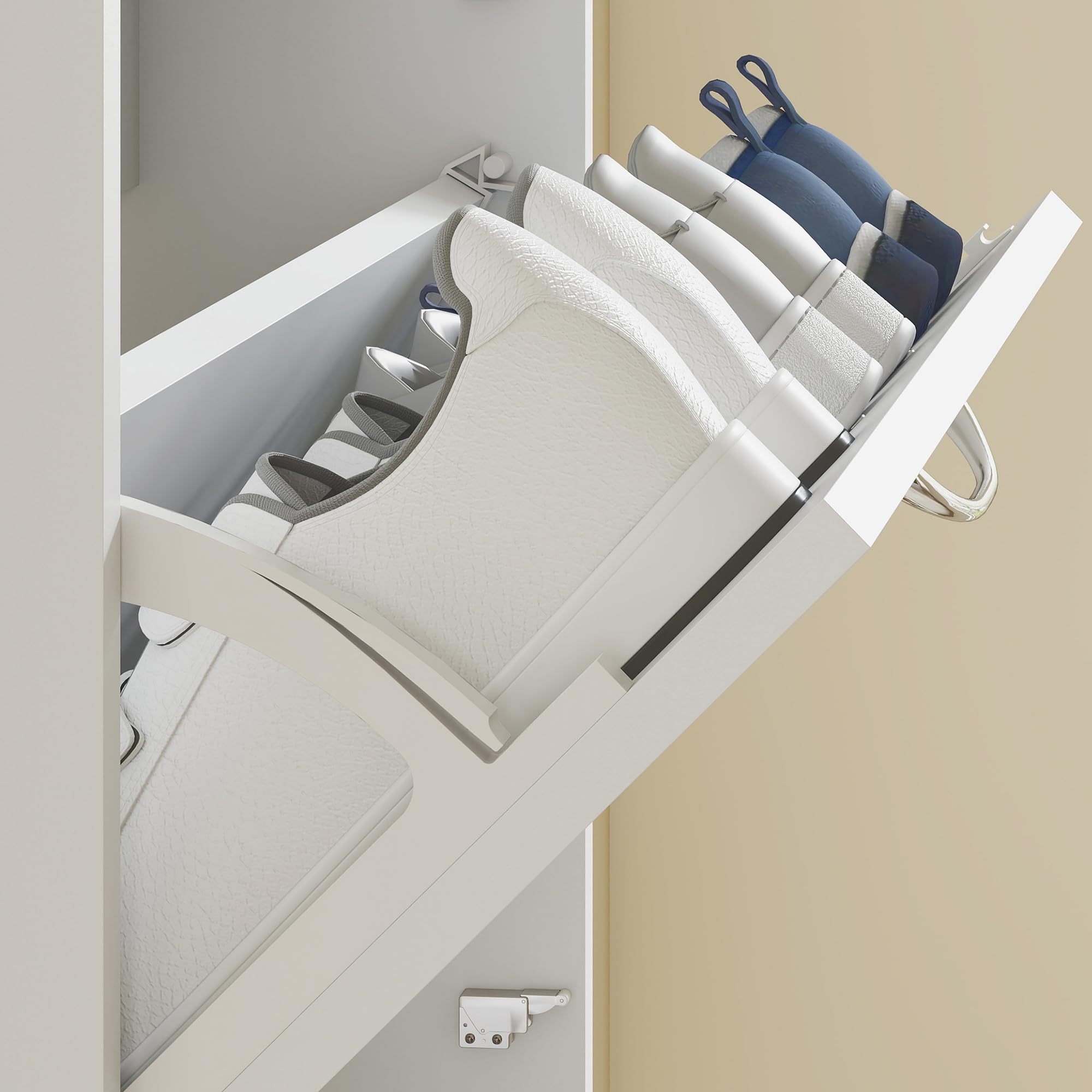 HOMCOM Scarpiera Salvaspazio Slim Alta 5 Ante 65x17x180.5 cm Bianco | Ante a Ribalta, Porta Scarpe per 15 Paia con Maniglia, Mobiletto Ingresso con Piano Superiore Portaoggetti