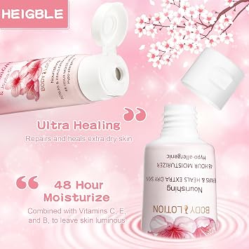 50 Pack Travel Size Body Lotion 1 oz Body Lotion Dry Skin Moisturizer with Flip Cap for Extra Dry Skin, Hotels, Airlines, Offices, Gyms(Cherry Blossom and Jojoba Oil)