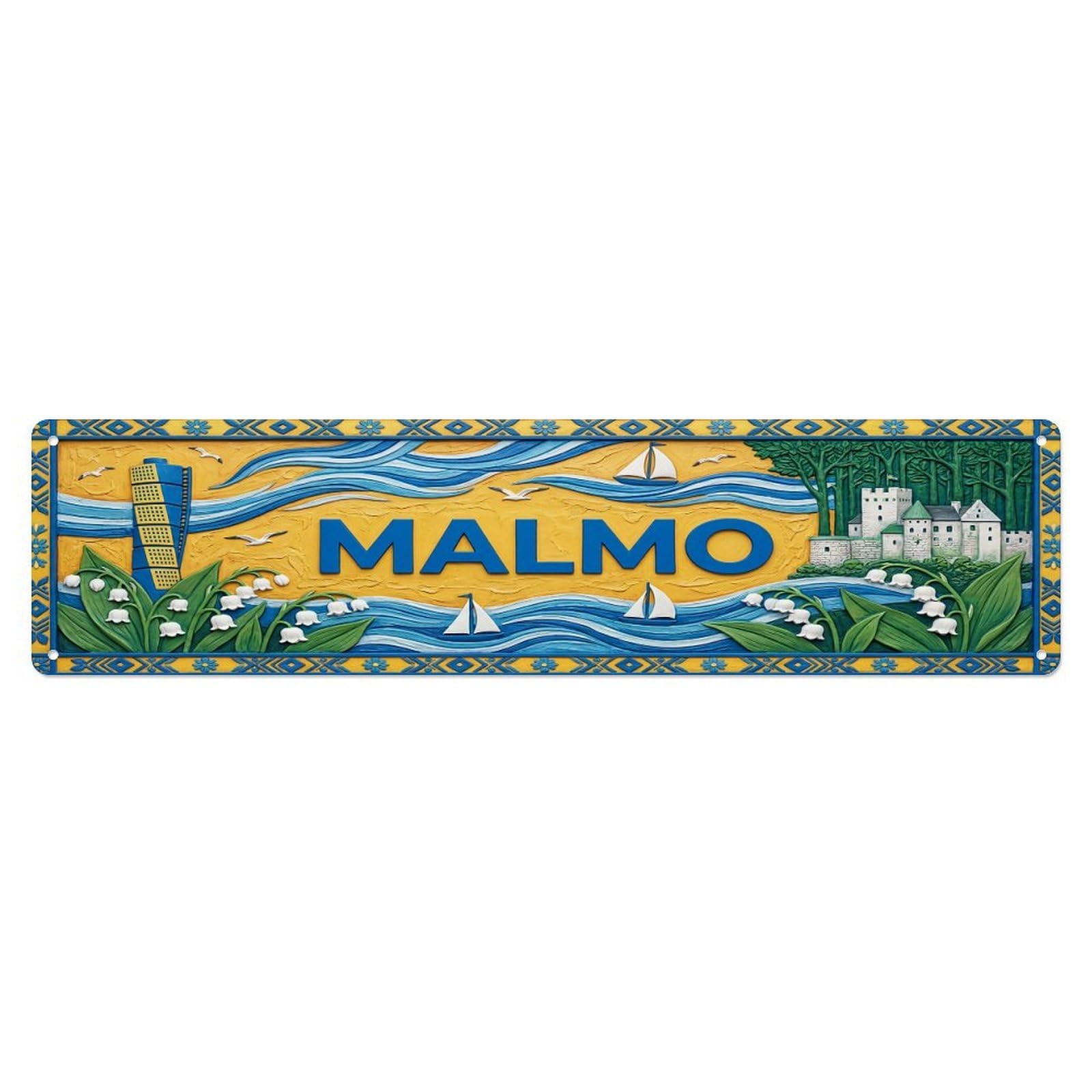 Gead 4X16inch Style Vintage Malmo Sweden Flag Pattern Metal Tin Sign