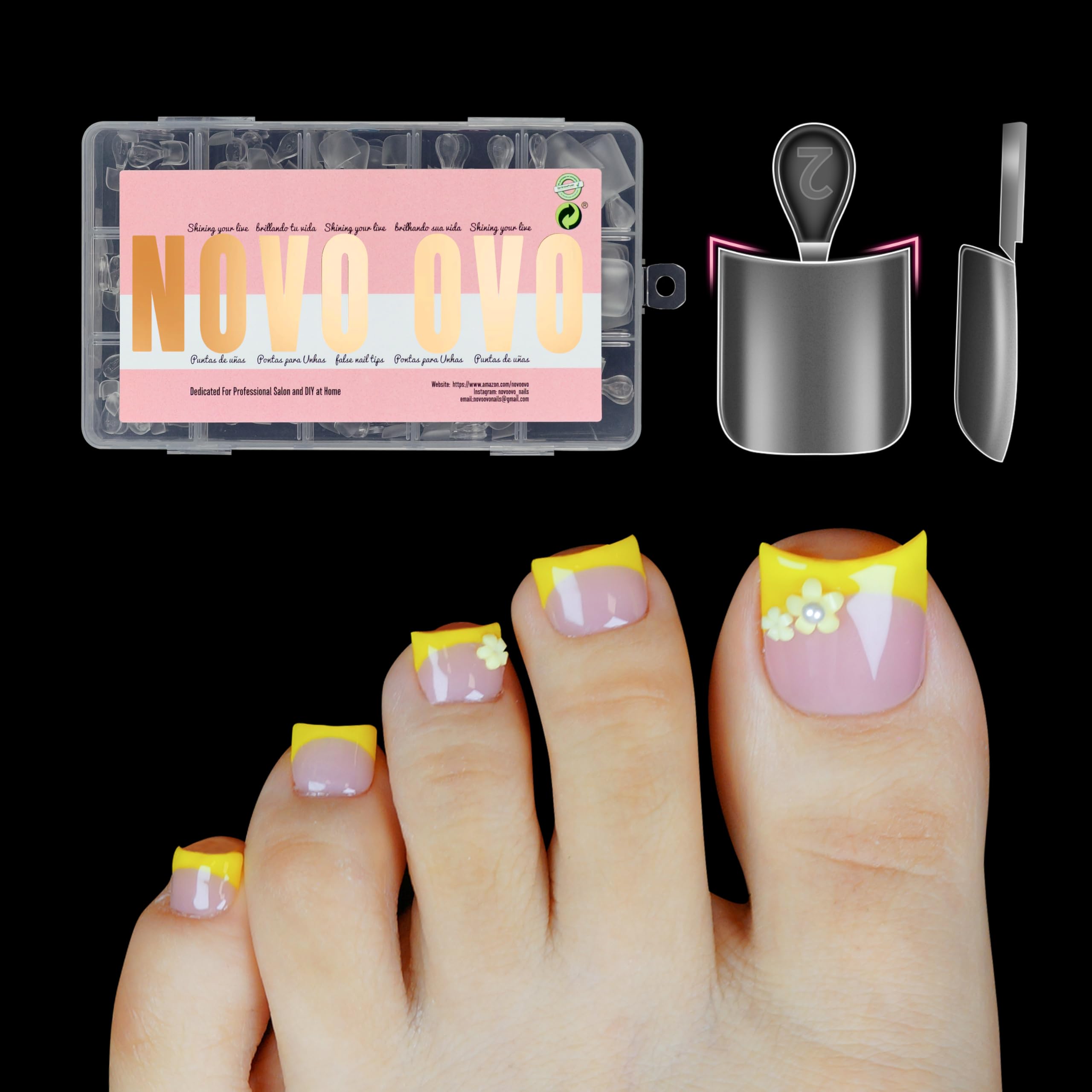 NOVO OVO Halloween Short Toe Nail Tips Press on with Moon Curve