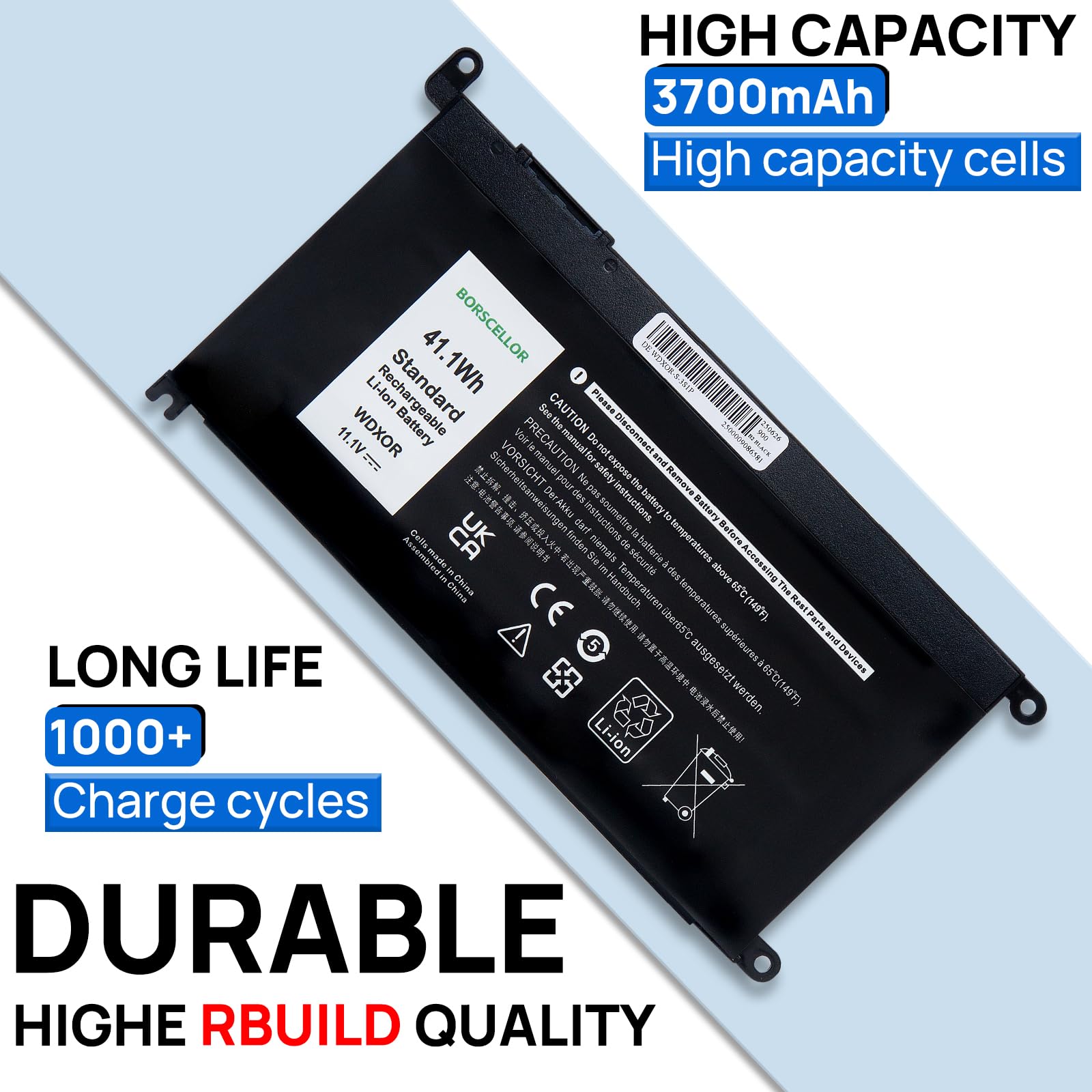 WDX0R WDXOR - Batteria per PC portatile Dell Latitude 3480 3580 3189 3379, Inspiron15 5565 5567 5568 5578 5579,7560 7570 7573 7579, Vostro 5468 568 CRH3 TT. 2JX4 FC92N 11.1v 41.1Wh