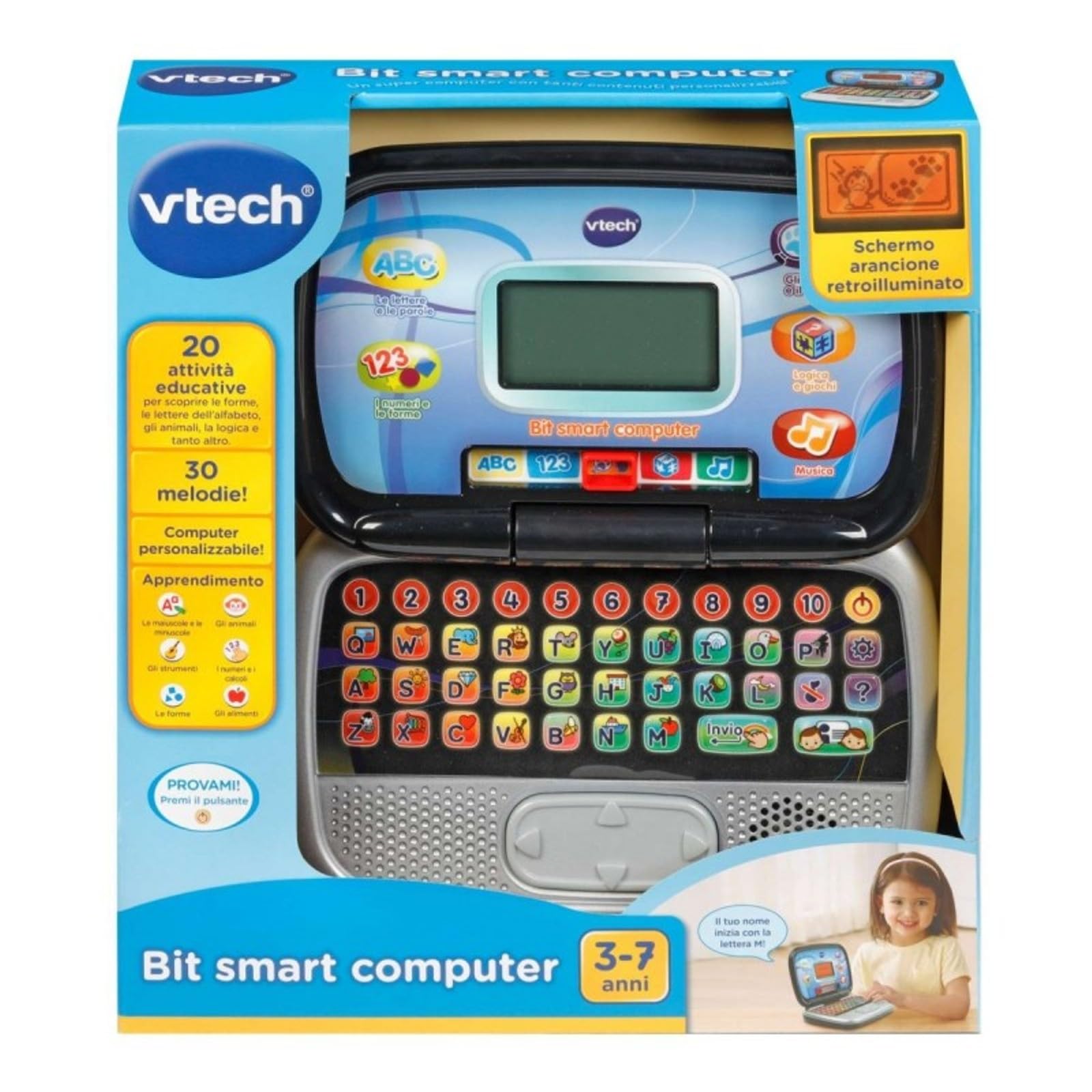 Bit Smart Computer Nero – Computer Educativo Interattivo per Bambini 3-7 Anni, 20 Attività, 30 Melodie, Mouse Integrato, Schermo Retroilluminato, Lingua Italiana, Batterie Incluse