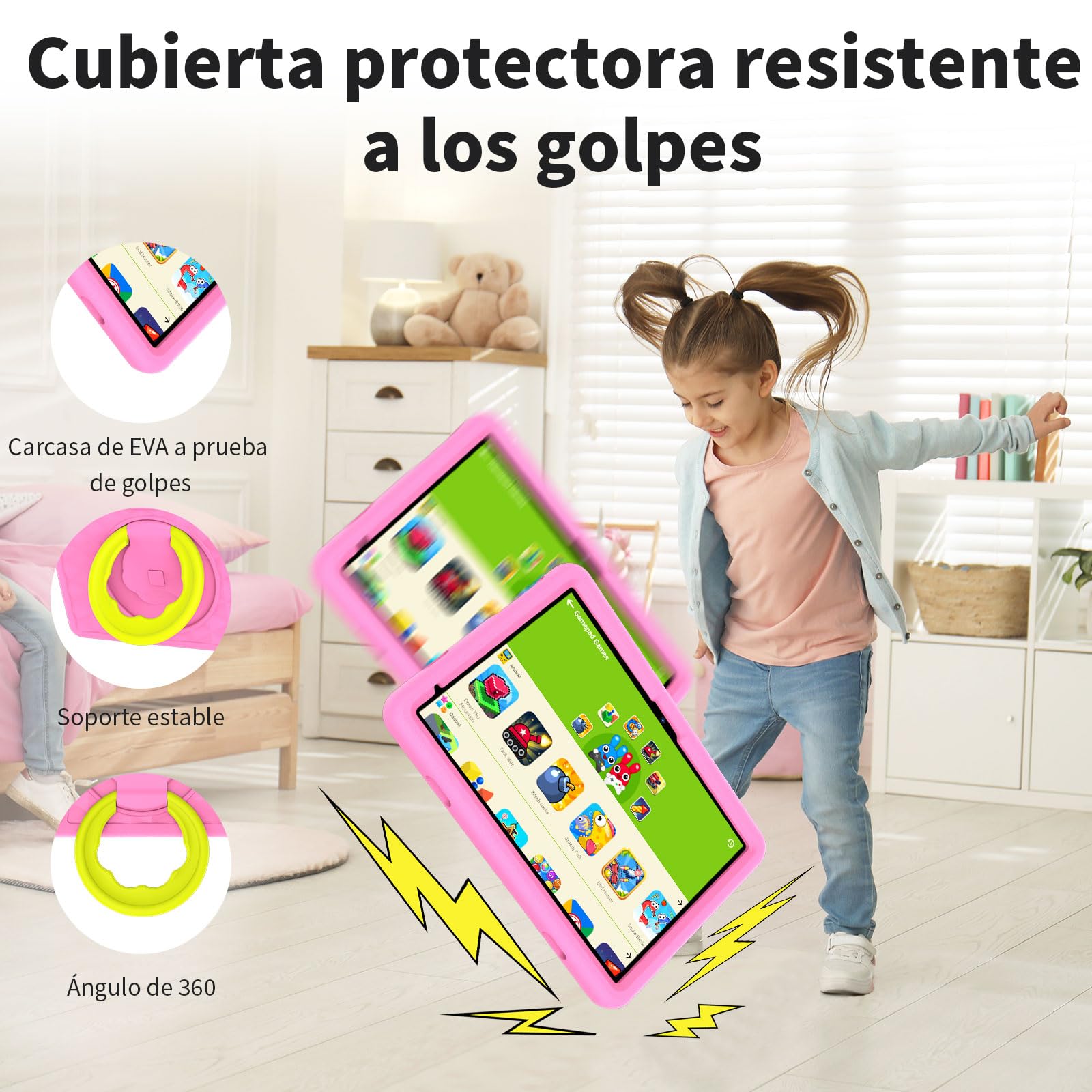 VASOUN Tablet infantil de 10 pulgadas con carcasa, Android 14, 5G WiFi, 128 GB de ROM, cámara dual, 8000 mAh, protección infantil, software infantil preinstalado, educativa (rosa)
