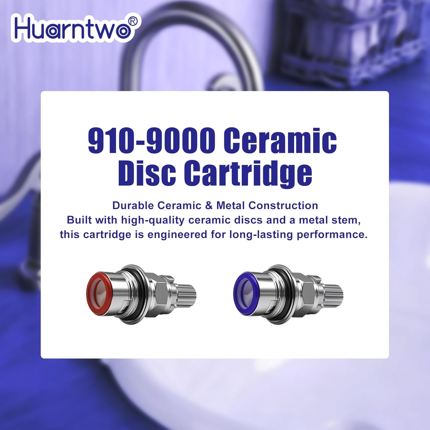 2 Pack 910-9000 Ceramic Disc Cartridge Replacement, Compatible with Price Pfister Hot & Cold Ceramic Valves for 2 Handle Lavatory and Kitchen Faucets, 12 Point Broach