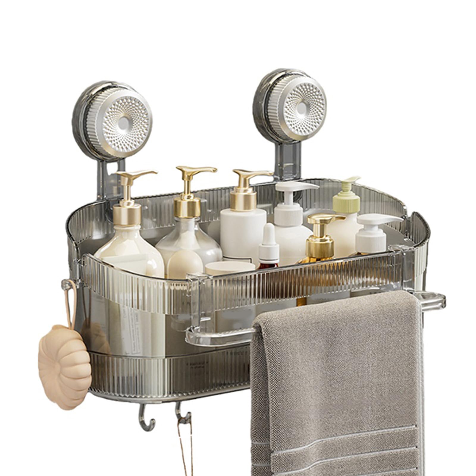 LUCKGONI Bathroom Wall Mount Storage Box With Towel Rack Strong Suction ABS Materials Hanger For Shower Organiser