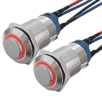 Vista 15 de APIELE Interruptor de botón momentáneo de 0.472 in precableado 5.906 in de cabeza redonda alta (aluminio negro, azul)